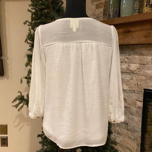 FIG & FLOWER Peasant Top Blouse Shirt BOHO White Crochet Line 3/4 Sleeve Sz PM - Picture 6 of 9
